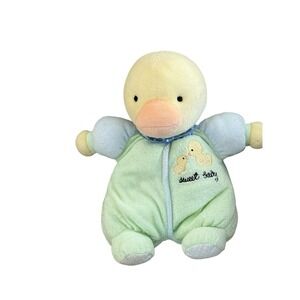 Carters Prestige Toy Terry Cloth Color Block Plush Duck Sweet Baby Rattle 76116